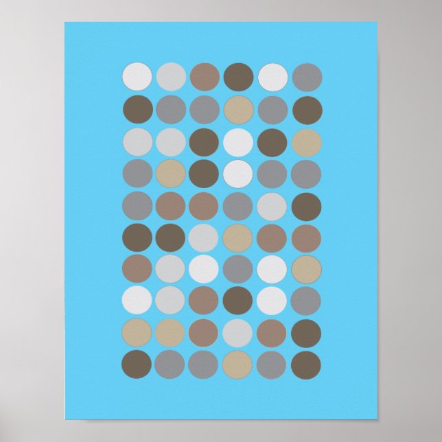 Gray & Brown Circles Blue Modern Pattern Abstract Poster (Front)