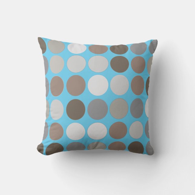 Gray Brown Circles w/Blue Modern Abstract Pattern Throw Pillow (Front)