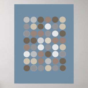 Gray & Brown Circles w/Slate Blue Pattern Modern Poster