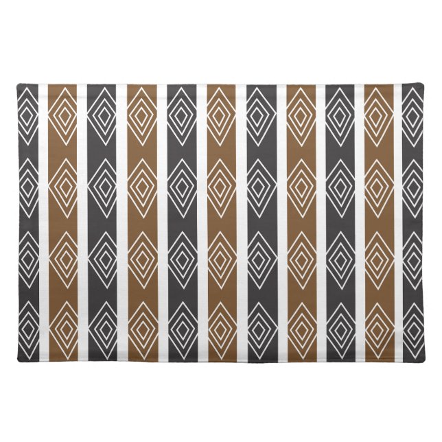 Gray Brown Geometric Diamond Stripes Cloth Placemat (Front)