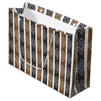 Gray Brown Geometric Diamond Stripes Large Gift Bag