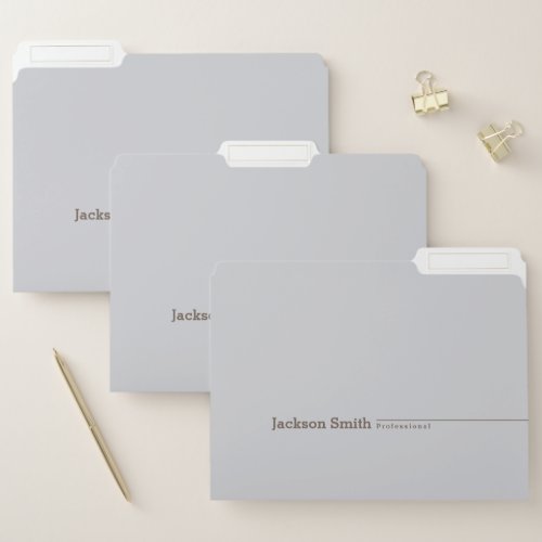 Gray brown modern minimalist name professional fil file folder