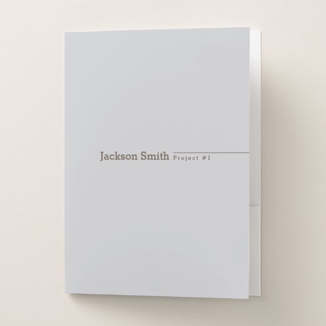 Gray brown modern minimalist personalized name pocket folder (Front)