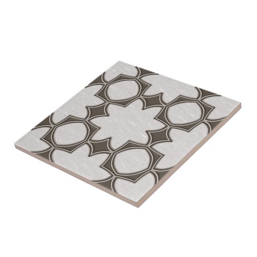 Gray Brown Off_White Eclectic Ethnic Mosaic Art Ceramic Tile