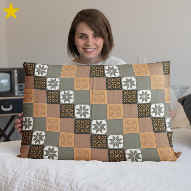 Gray Brown Orange Classic European Mosaic Tiles Pillow Case (Creator Uploaded)