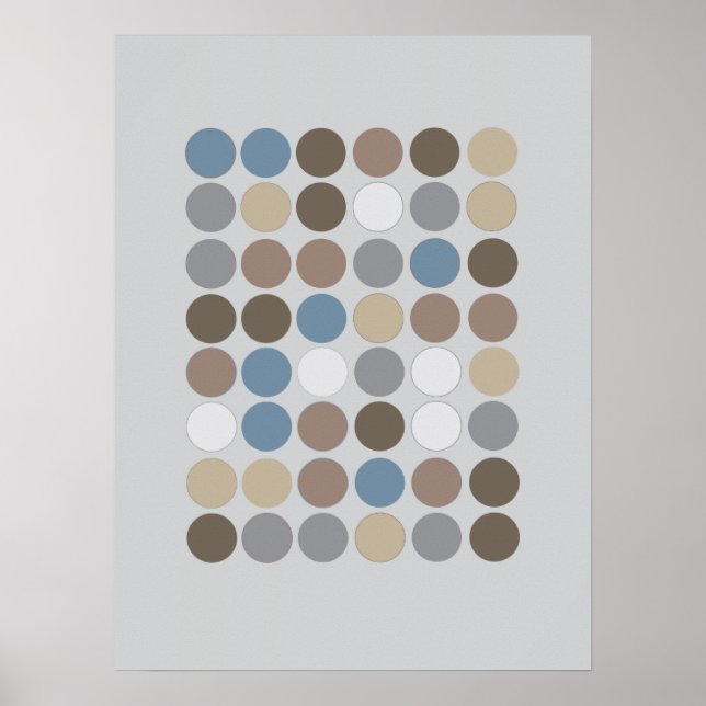 Gray Brown & Slate Blue Circles Pattern Modern Poster (Front)