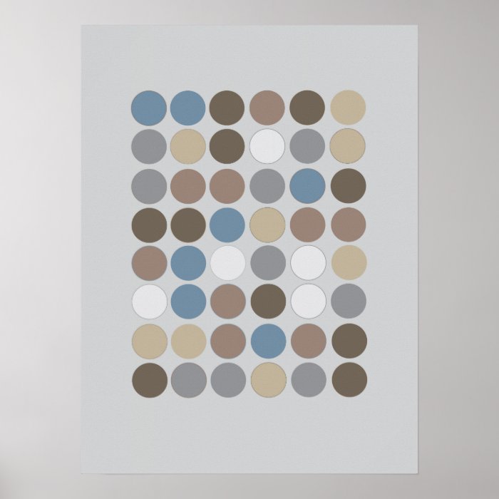 Gray Brown & Slate Blue Circles Pattern Modern Posters