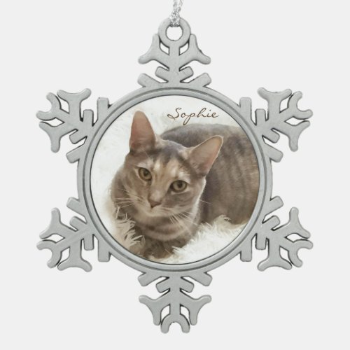 Gray Brown Tabby Cat Pewter Ornament