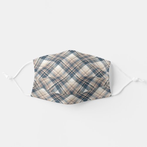 Gray Brown Tartan Chic Stylish Modern Pattern Adult Cloth Face Mask