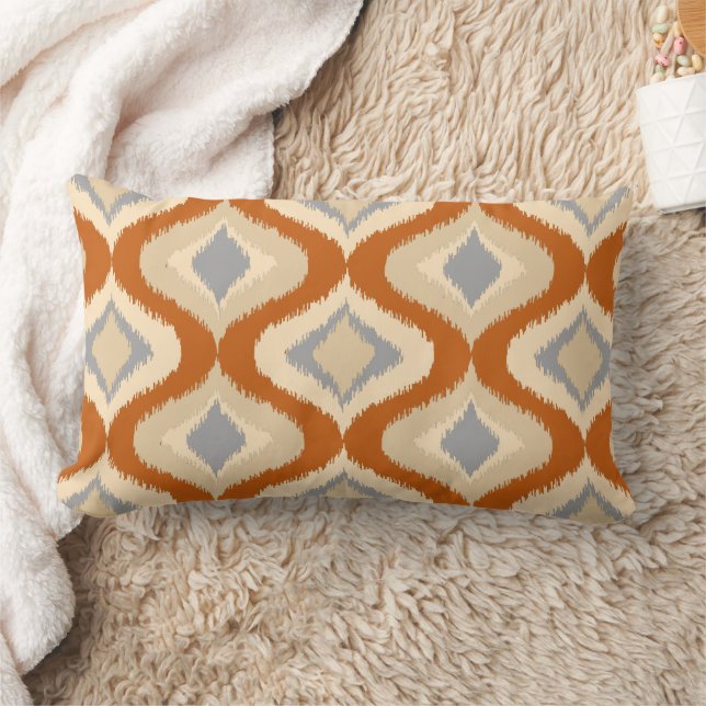 Gray Brown Taupe Beige Ikat Ogee Art Pattern Lumbar Pillow (Blanket)