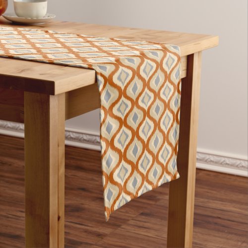 Gray Brown Taupe Beige Ikat Ogee Art Pattern Short Table Runner