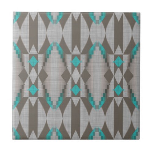 Gray Brown Turquoise Blue Green Ethnic Tribe Art Ceramic Tile