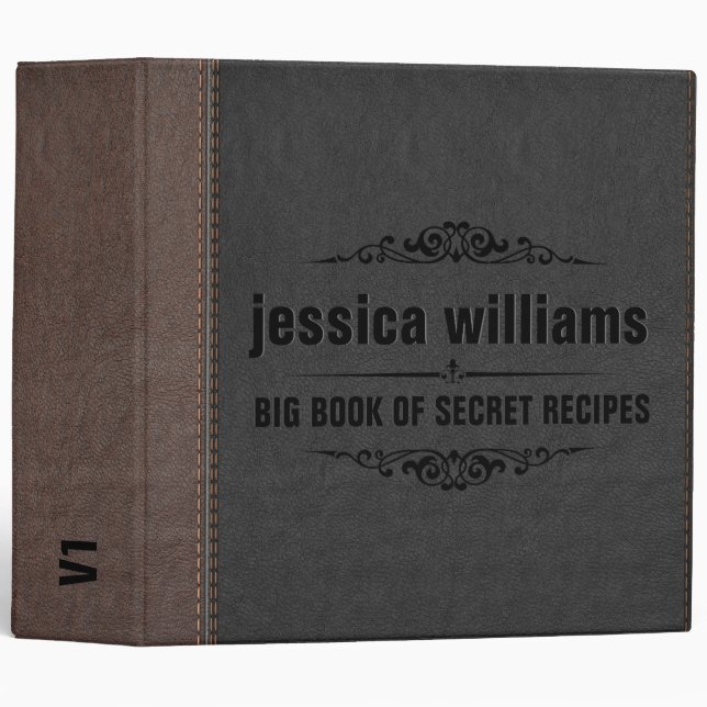 Gray & Brown Vintage Leather 3 Ring Binder (Front/Spine)