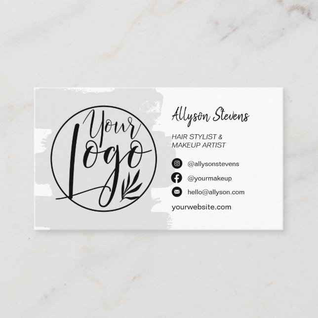 Gray brush hair makeup photo logo qr code business card (Front)
