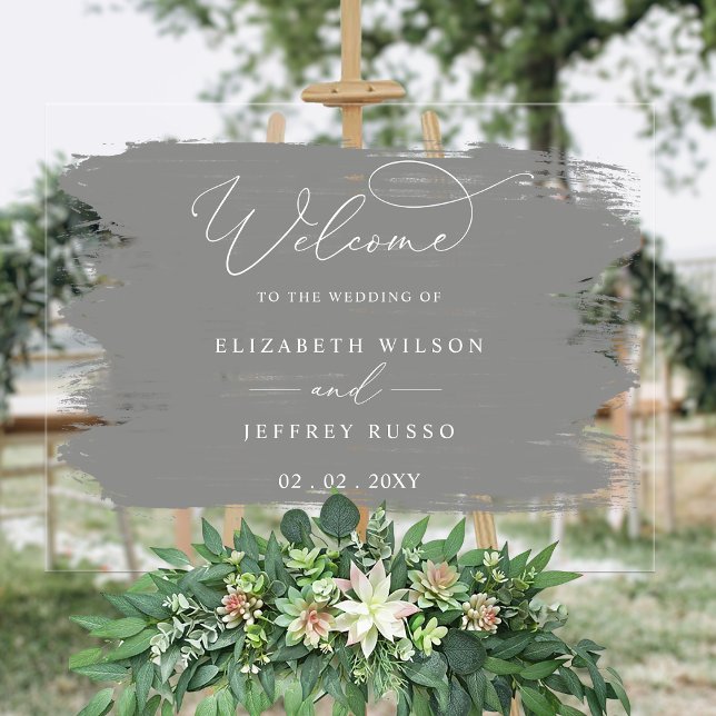 Gray Brush Strokes Wedding Welcome Sign (Gray Brush Strokes Wedding Welcome Sign)