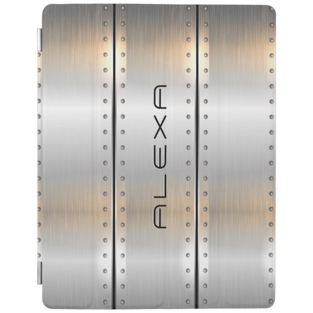 Gray brushed aluminum stripes geometric design iPad smart cover (Front)