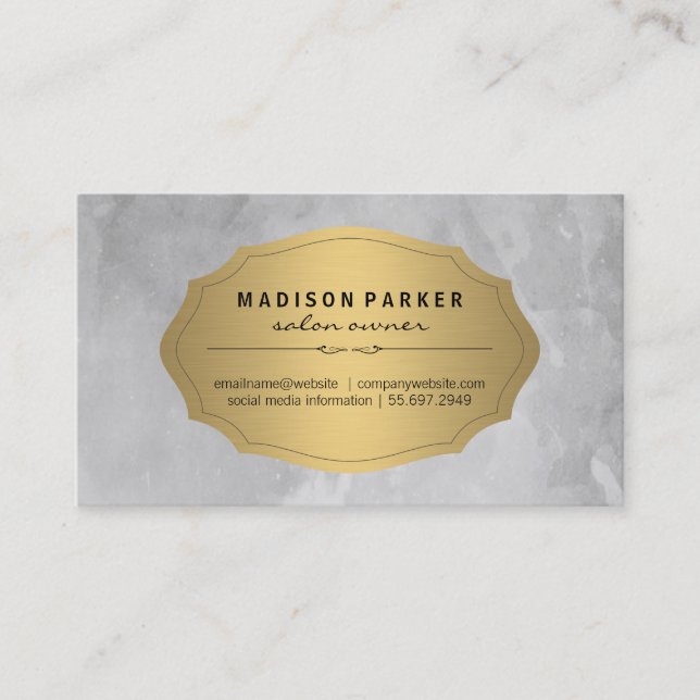 Gray Brushed Elegant Gold Label Appointment Card (Front)