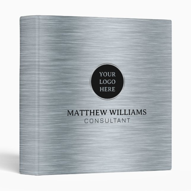 Gray Brushed Metal  3 Ring Binder (Front/Spine)