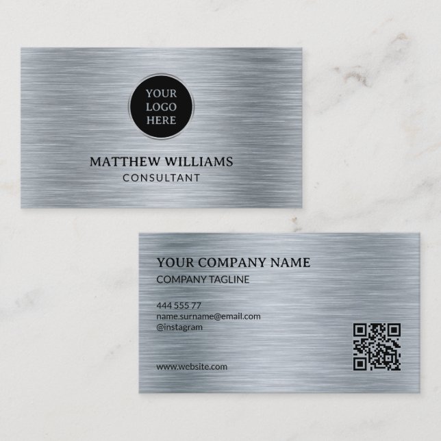Gray Brushed Metal Business Card (Front/Back)