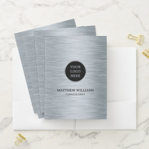 Gray Brushed Metal Pocket Folder