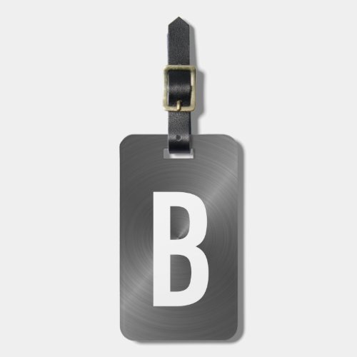 Gray Brushed Metallic Monogram Initial Luggage Tag