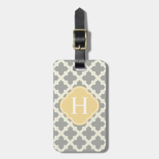 Gray & Buff Modern Moroccan Quatrefoil Monogram Luggage Tag