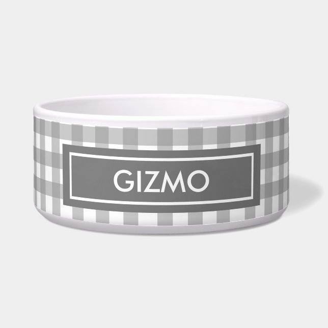 Gray Buffalo Check Dog Bowl (Front)