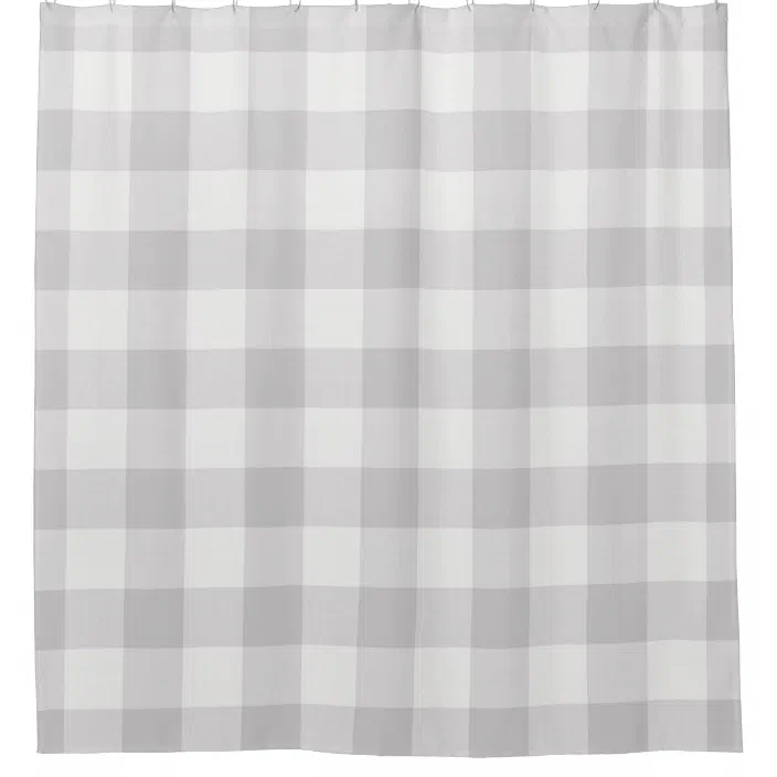Farmhouse Bath Decor Shower Curtain, Grey Buffalo Check Shower Curtain