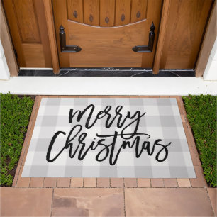 Gray Buffalo Check Merry Christmas   Holiday Doormat