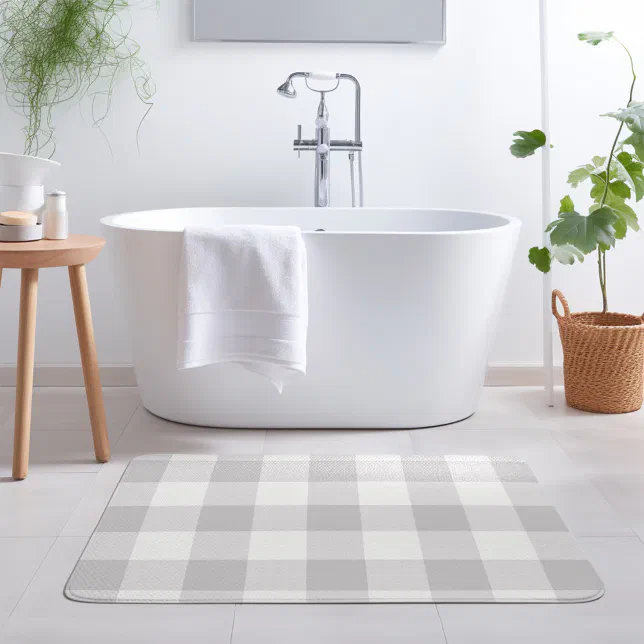 Gray Buffalo Check | Modern Farmhouse Bath Mat | Zazzle
