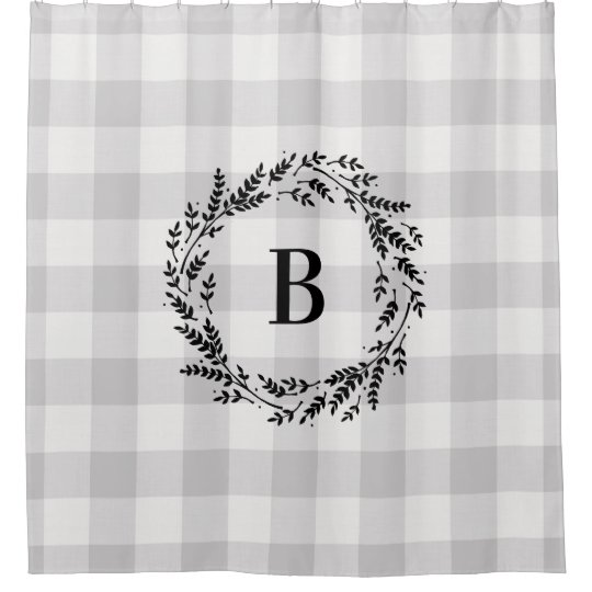 Gray Buffalo Check Monogram Farmhouse Bathroom Shower Curtain Gray Buffalo Check Monogram Farmhouse Bathroom Shower Curtain Zazzle Com