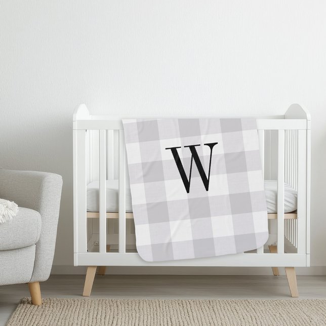 Gray Buffalo Check Monogram | Modern Farmhouse Baby Blanket (Creator Uploaded)
