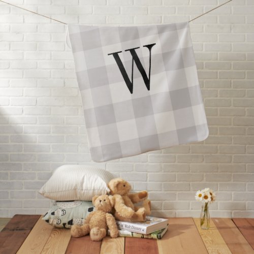 Gray Buffalo Check Monogram  Modern Farmhouse Baby Blanket