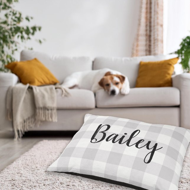 Gray Buffalo Check Monogram | Modern Farmhouse Pet Bed (Creator Uploaded)