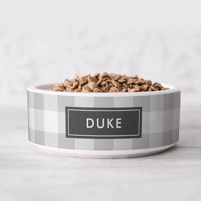 Gray Buffalo Check Name Monogram Bowl (Creator Uploaded)
