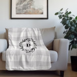Gray Buffalo Check Wreath Monogram | Farmhouse Sherpa Blanket at Zazzle
