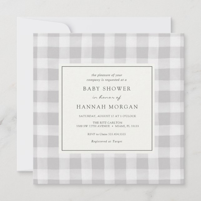 Gray Buffalo Plaid Baby Shower Invitation (Front)