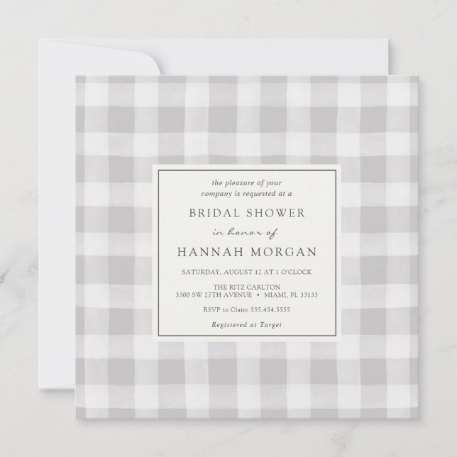 Gray Buffalo Plaid Bridal Shower Invitation (Front)