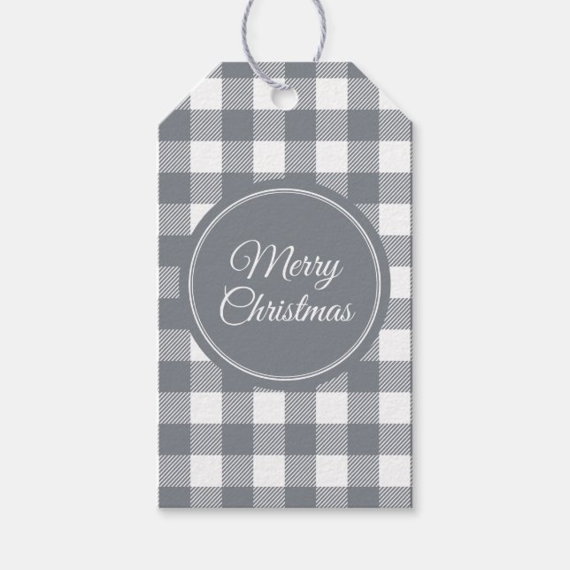 Gray Buffalo Plaid Christmas Gift Tags (Front)