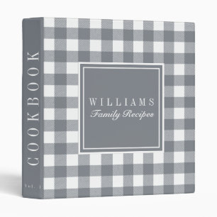 Gray Buffalo Plaid Family Recipe Cookbook 3 Ring Binder
