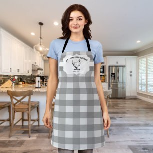 Gray Buffalo Plaid Farm Chicken Apron