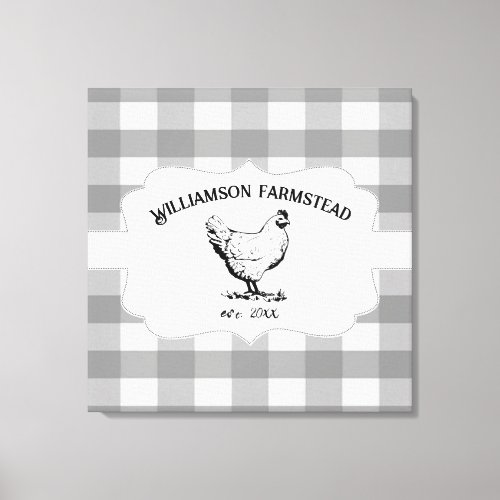 Gray Buffalo Plaid Farm Chicken Canvas Print