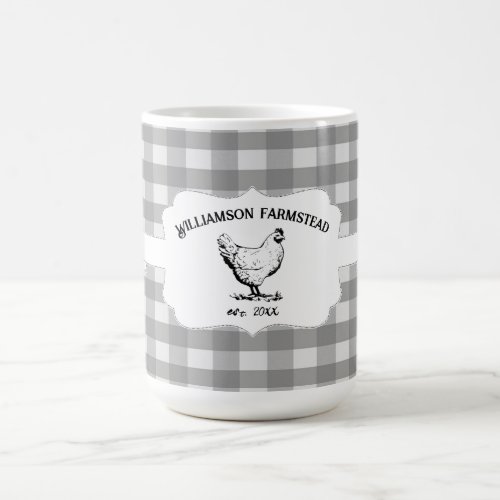 Gray Buffalo Plaid Farm Chicken Coffee Mug