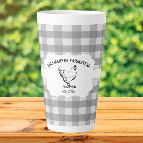 Gray Buffalo Plaid Farm Chicken Latte Mug