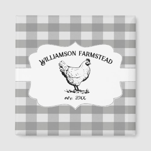 Gray Buffalo Plaid Farm Chicken Magnet