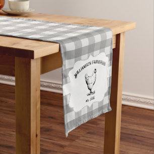 Gray Buffalo Plaid Farm Chicken Short Table Runner