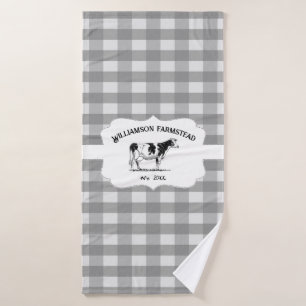 Gray Buffalo Plaid Farm Cow Bath Towel Set