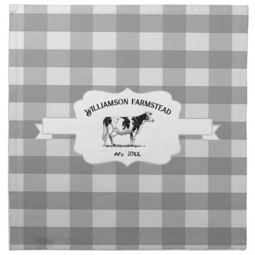 Gray Buffalo Plaid Farm Cow Cloth Napkin