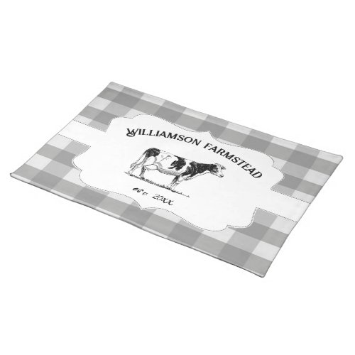 Gray Buffalo Plaid Farm Cow Cloth Placemat