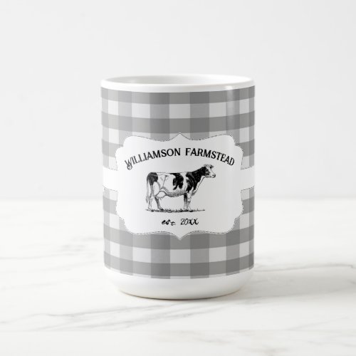 Gray Buffalo Plaid Farm Cow Coffee Mug